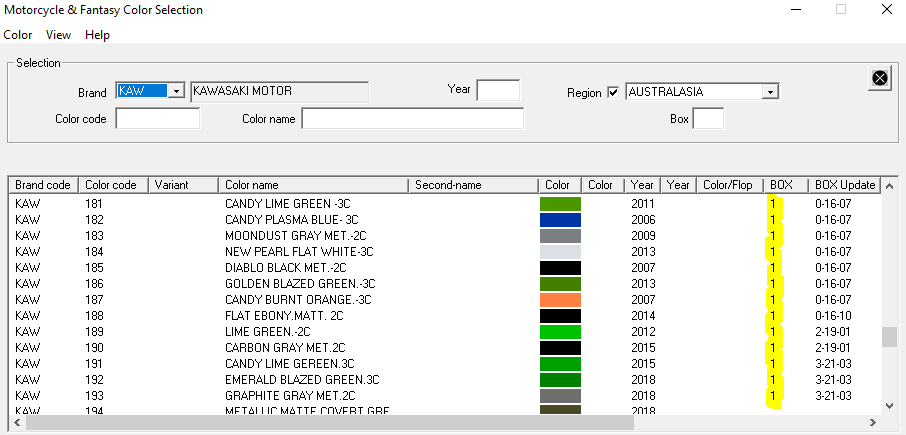 ICRIS Colour Selection Motorcycle