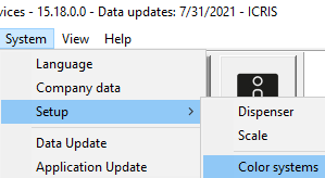 System > Setup > Colour Systems