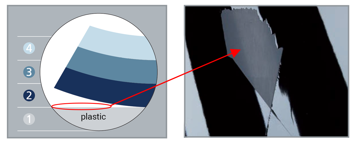 Example of contamination / lack of adhesion