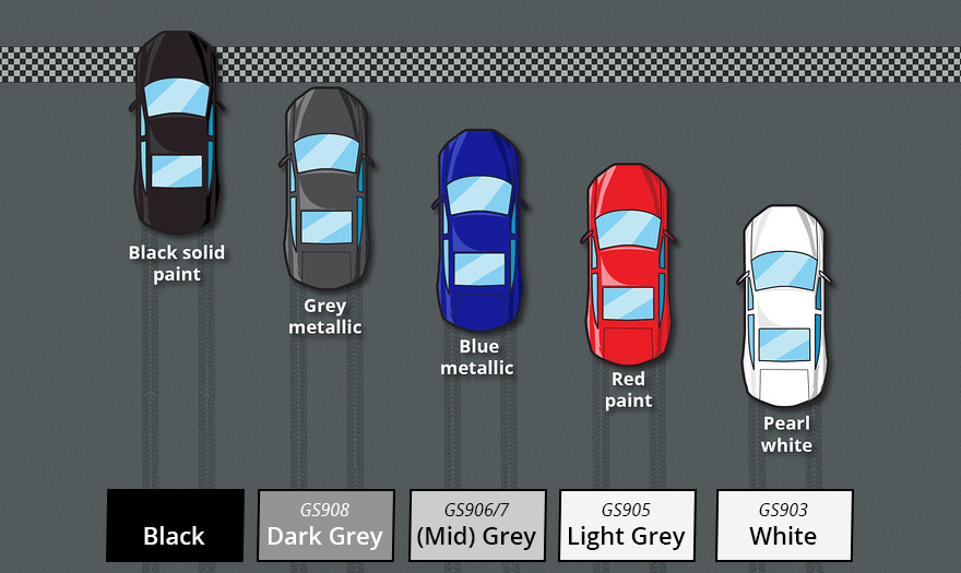 Colours and their recommended grey shades