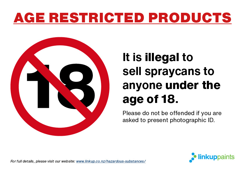 Aerosol Sale Restriction Notice displayed in the Linkup Hamilton Store